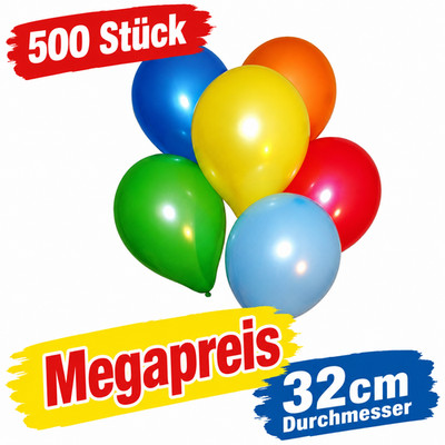 MEGAPACK: 500 bunte Luftballons 32cm für Party Fasching Feier Hochzeit - Mix