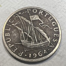 1964 Portugal Republica Portuguesa 2$50 Coin, 2.5 Escudos