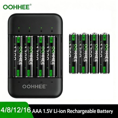 4/8/12/16PCS AAA 1.5V 1300mWh Rechargeable Lithium Batteries with Charging Box