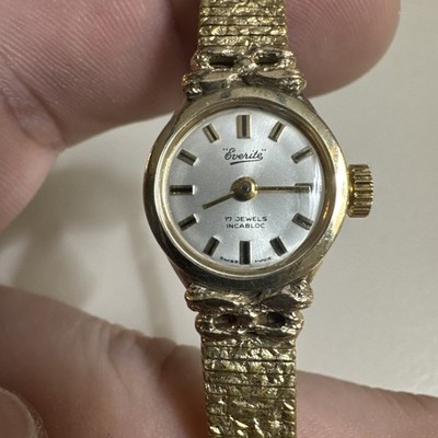 Everite 17 Jewels Incabloc Damen Cocktail Armbanduhr Vintage Walzgold funktioniert