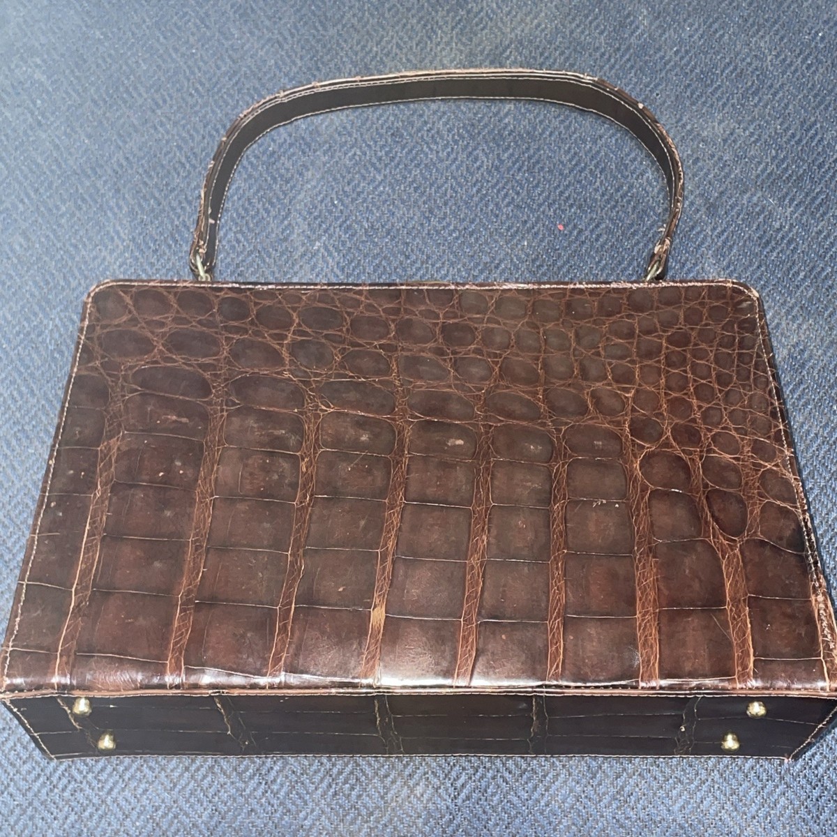 1940s Vintage Crocodile Alligator Handbag Small DIETSCH Brown