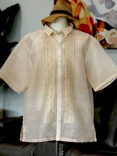 Men's Short Sleeve Barong Tagalog Jusi Blended Pi a Abaca Silk 4XL