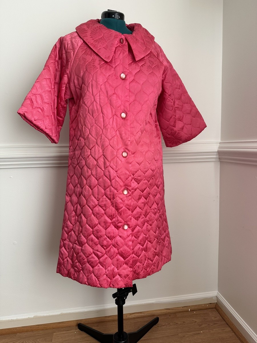 Quilted Robe Housecoat 1960s Gaymode JC Penney Pink Satin Floral
