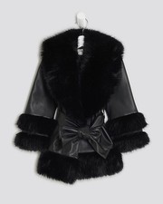River Island Mini Girls Wrap Coat Black Faux Fur Long Sleeve Outerwear Top