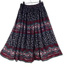 Vintage 90 s Boho Button Front Crinkle Maxi Skirt Size L Aztec Southwest