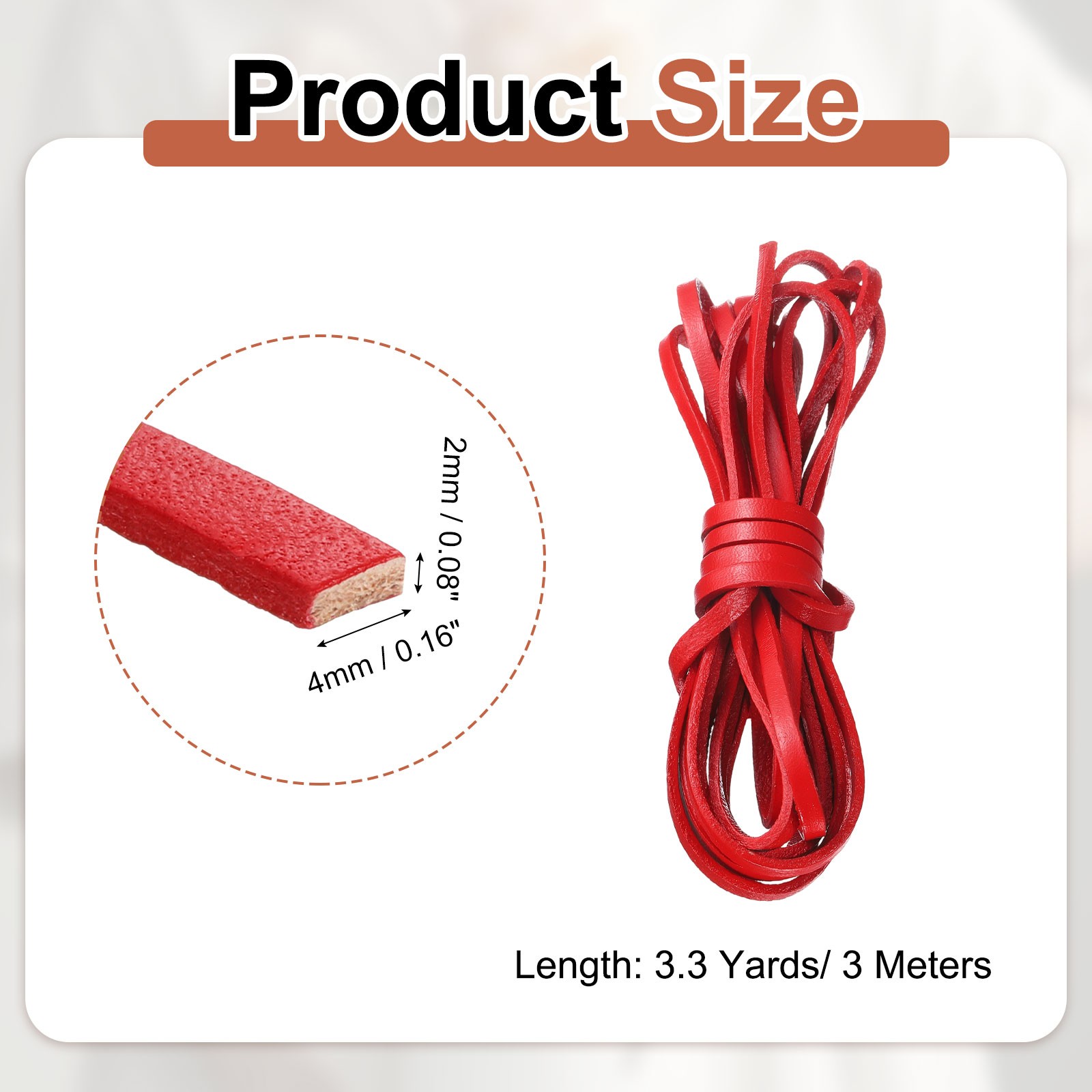 Flat Leather Cord, 3.3 Yard 4mm Leather String Strips for DIY Crafts Red