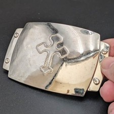 Cross Belt Buckle Silver toned Polished Metal Western Religious Christian Biker