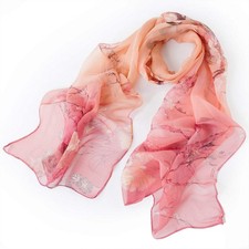 Chiffon Bird Blossom Peach Chiffon Scarf