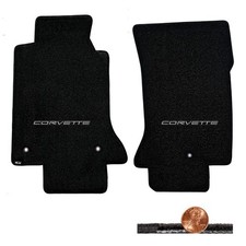 1997-2004 C5 Corvette Black 2pc Classic Loop Floor Mats - Silver Corvette Logos
