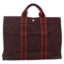 HERMES Fourre Tout MM Hand Bag Canvas Red Auth ti3347