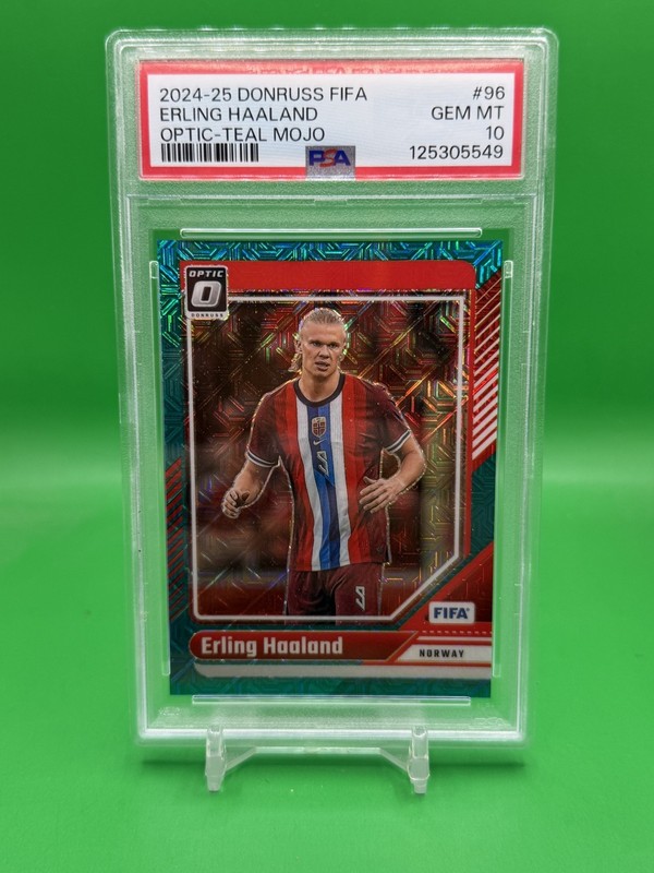 2024-25 Panini Donruss Optic Erling Haaland #96 Teal Mojo Prizm 49/49 PSA 10