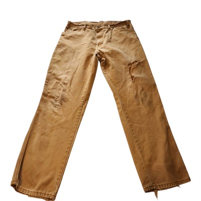 Dickies Mens Pants Brown Duck Canvas Cargo Carpenter Ripped sz 37x32.5* READ