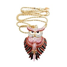 Necklace Crystal Enamel Owl Pendant Gold Tone
