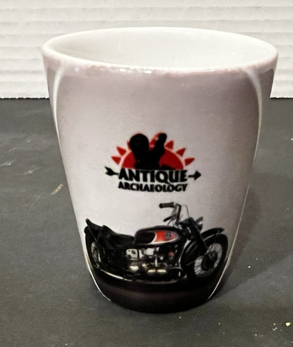 American Pickers Shot Glass Antique Archaeology Store & Motorcyle Car Vtg Motif