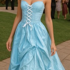 Jessica McClintock Gunne Sax Vintage Strapless Lace-up Corset Flouncy Skirt 7/8