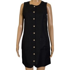 LOFT Petites Black Button Front Sleeveless Shift Dress Mini Pockets 4P NEW