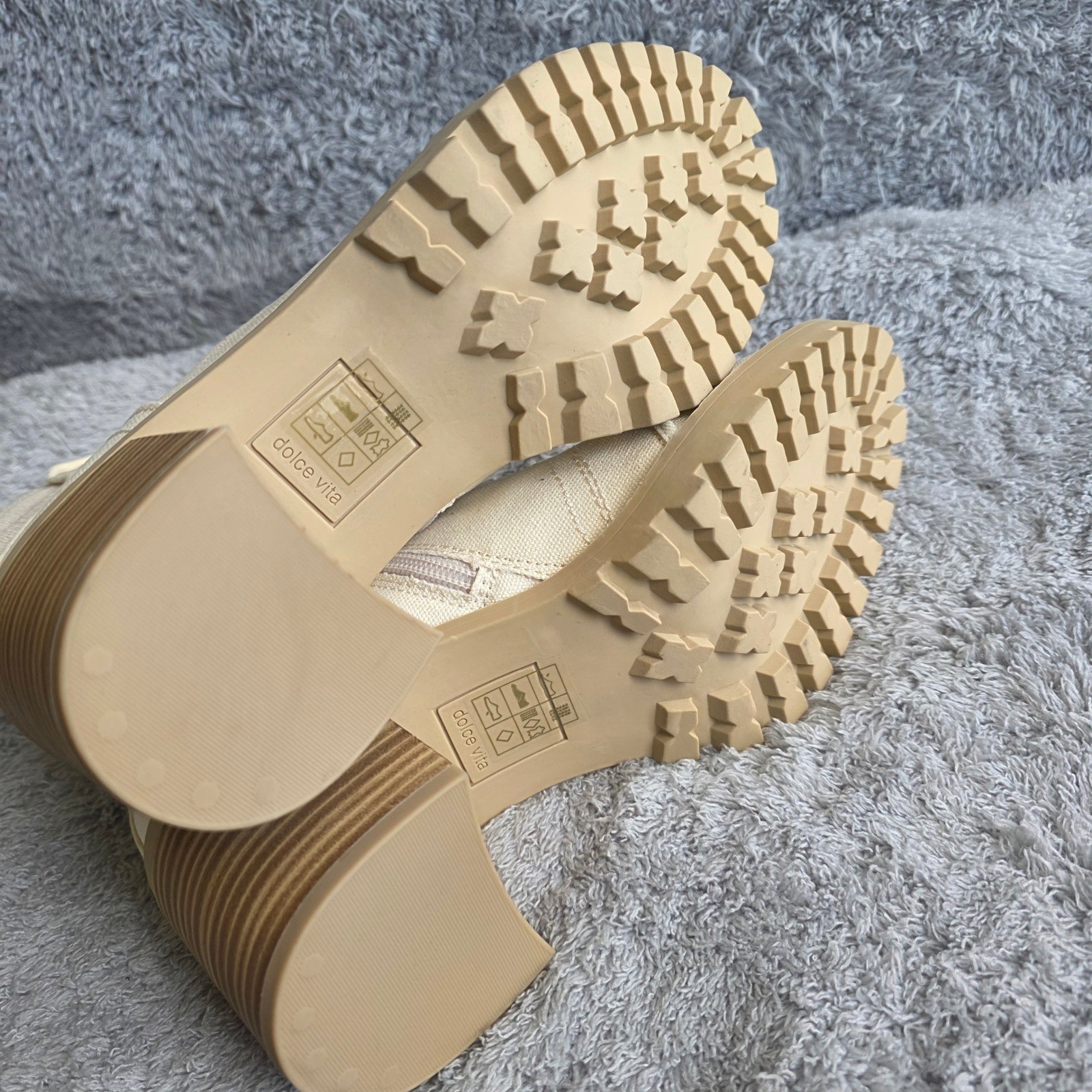 SAOLA NUOVI stivaletti donna Dolce Vita stringati tela tacco suola strappo beige taglia 7