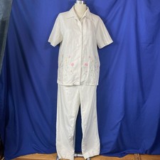 VTG Floral Embroidery Floral Linen/cotton S Tan Pant Set Sport Savvy Cottagecore