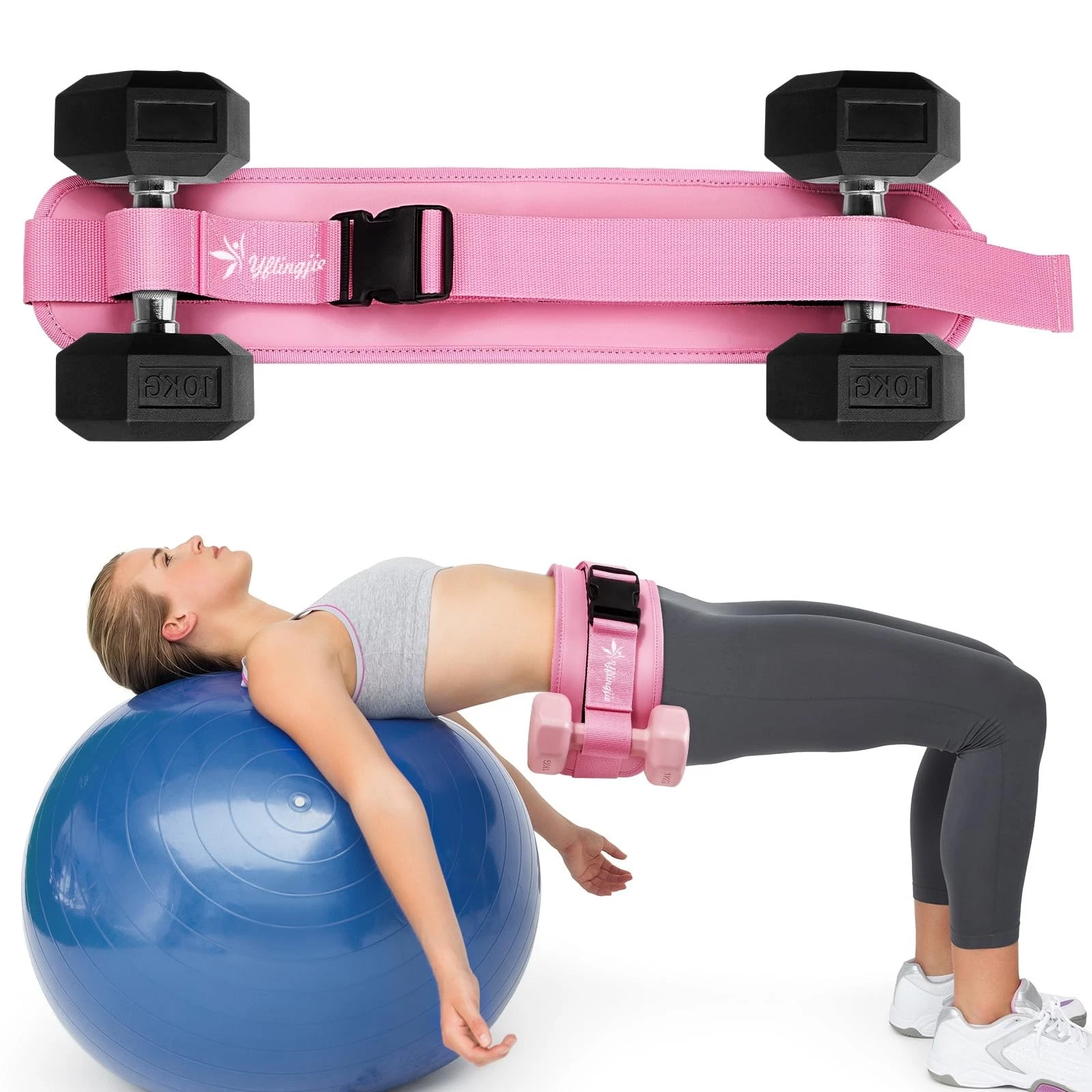 Hip Thrust Belt for Dumbbells & Barbells, Premium Leather Non-Slip Glute Brid...