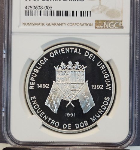 1991 URUGUAY SILVER 50000 PESOS S50KP IBERO NGC PF 69 ULTRA CAMEO RARE TOP POP - Picture 3 of 3