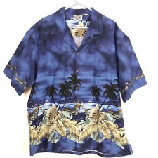 Hawaiian Mens 3XL Blue Shirt Motorcycle Chopper Short Sleeve Made in USA