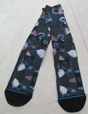NEW Stance Ora Crew Socks Polyester Mens Sz L Black with flowers and snakes