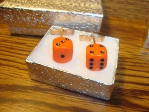 Authentic Orange-Black 1/2" 12mm Lucky "7" Dice Cuff links 1 Pair (Two) * Gold Plated g