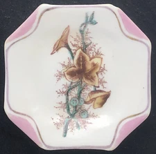 SB & Son Sampson Bridgwood Butter Pat Plate Leaf Vine Folded Corner Octagon