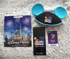 2024 D23 Day New Mickey Aqua Ears Badge Pass Bag Brochure Disneyland Fan Event