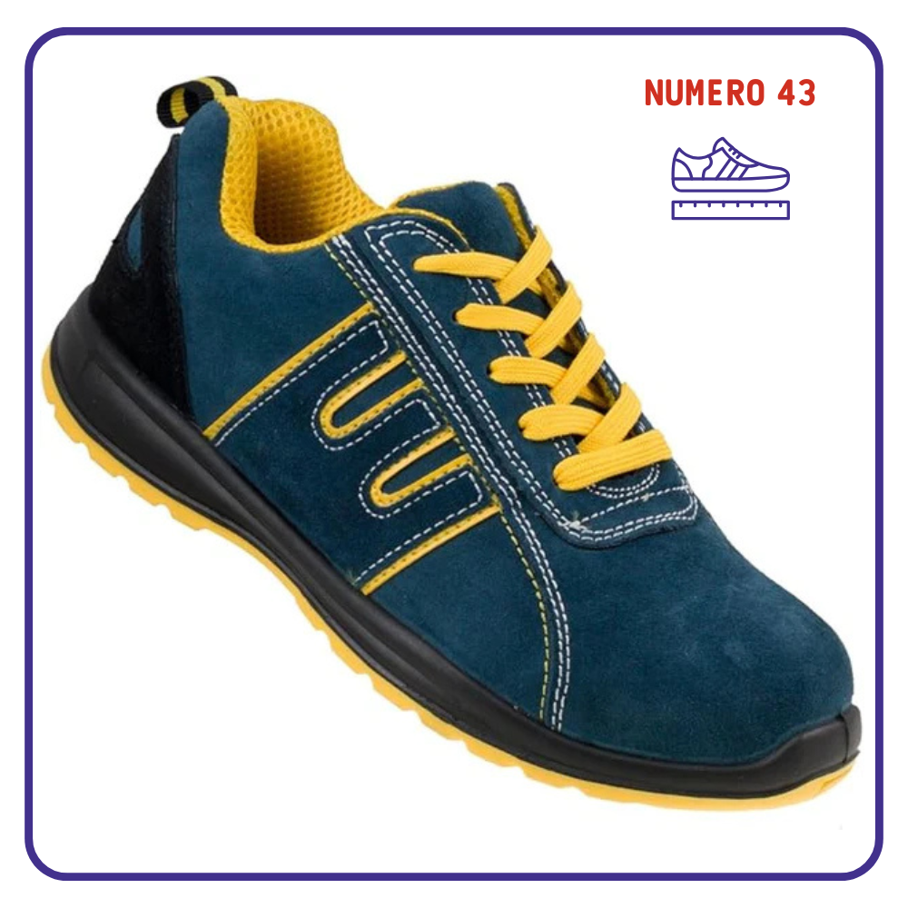 Base Protection Marathon Scarpa Antinfortunistica S3 SRC – Leggera, Traspirante, Puntale Non Metallico, Suola AirTech, Taglie Da 36 A 48 (Nero/Blu/Giallo), Taglia 43