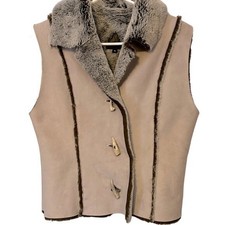 Fjallraven Faux Suede/faux Fur Lined Winter Vest Tan/cream/gray Medium Fj237