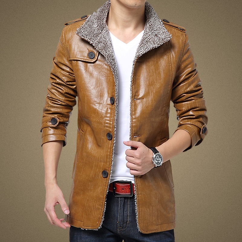 ALTRA Giacca Cappotto Uomo Finta Pelle Bottone Pelliccia Finta Foderata Parka Outerwear Supporto Collare