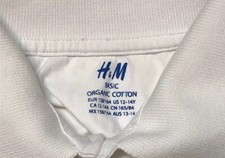 H & M White Boys Polo Shirt US 12-14 Short Sleeve 100% Organic Cotton