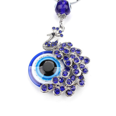 Creative Blue Crystal Peacock Keychain Animal Key Ring Evil Eye Bag PendaBI
