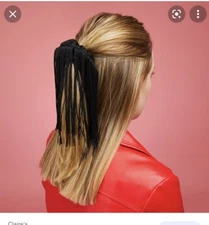 Claires black Satin fringe scrunchie 80’s Costume flapper style hair tie NWT