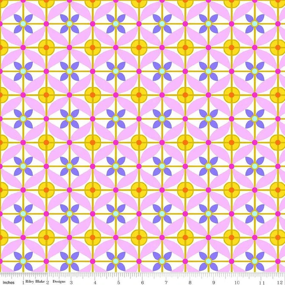 1/2  YARD, White & Pink Tile 'Splendid' by Riley Blake Cotton Fabric - Image 2 of 2