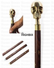 Designer Brass Skull Head Handle Wooden Walking Stick Cane 3-Fold Walking Cane