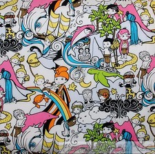 BonEful Fabric FQ Cotton Quilt White Aqua Blu...