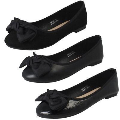 Women's Spot On Flat Bow Detailed Ballerina Casual Shoes F8r0512