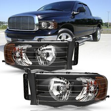 Pair Black Headlights Assembly For 02 03 04 05 Dodge Ram 1500 2500 3500 Pickup