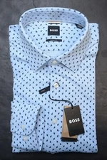 Hugo Boss Men HAL Kent Casual Fit Pastel Blue Jersey Cotton Dress Shirt 39 15.5