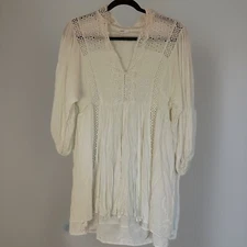 Aeom Dress Eyelit White L Button Detailing Boho Cottagecore