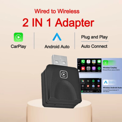 Android Auto Wireless Carplay Adapter 2in1 Smart USB Play&Plug Wireless Dongle 