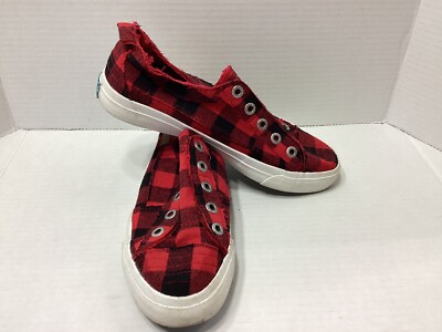 Red Buffalo Buffalo Plaid Slip On Tennis Shoes BlowFish Black Red