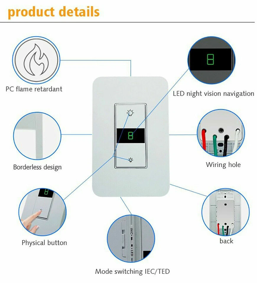 2 Gang Smart Dimmer Light Switch WiFi Remote Control for Alexa Google Home USA - Image 4 of 4