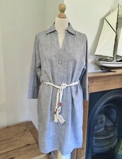 Zara Ecru Blue Cotton Tunic Dress With Cord Belt Size M UK12 Bnwt