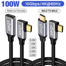 100W PD USB 3.1 Right Angle USB C Fast Charging Braided Cable Type C Data Cord