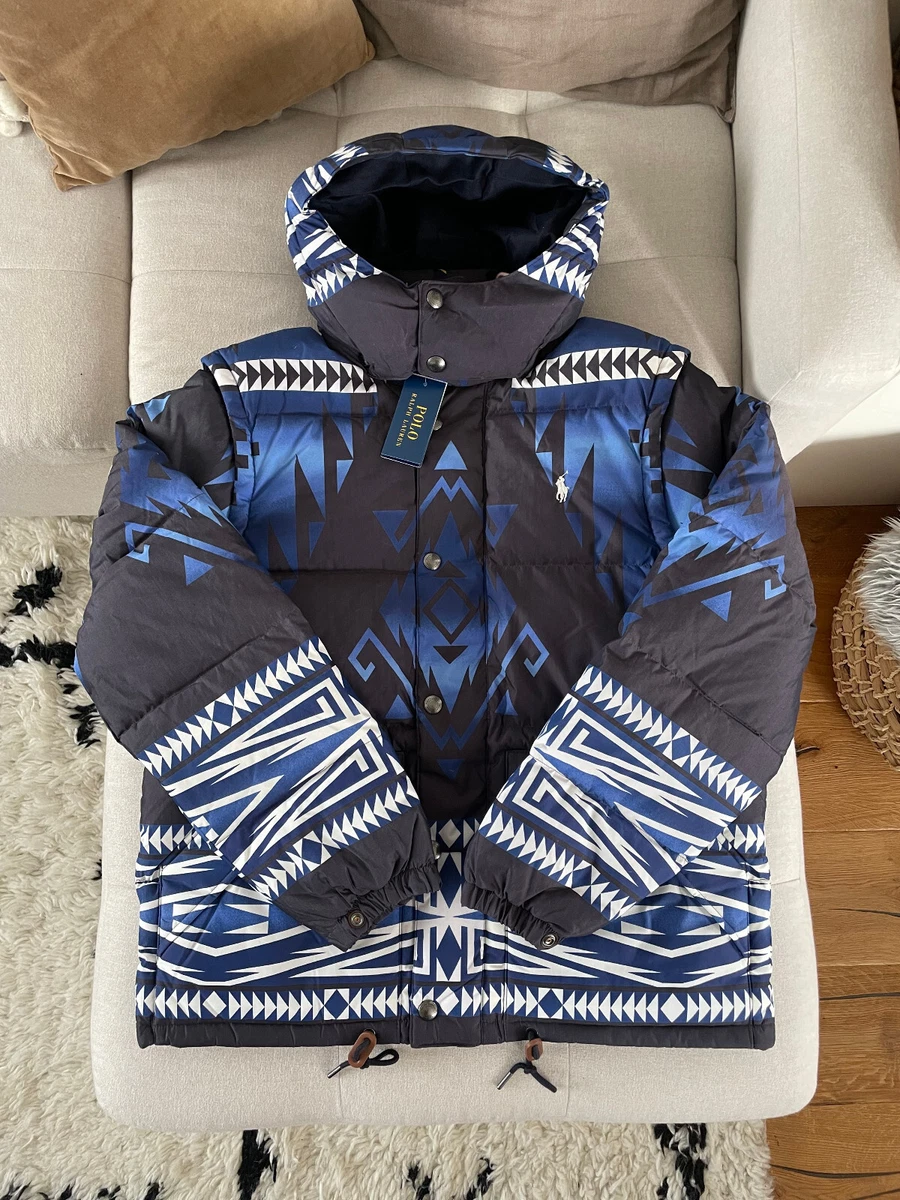 Polo RALPH LAUREN PUFFER JACKET AZTEC Down Convertible Blue size
