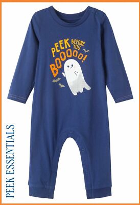 PEEK Before You Boo Navy Ghost Print Baby Jumpsuit Romper Halloween 18-24 Months