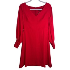 NWT Ann Taylor Red Lantern Sleeve Fit & Flare V-Neck Dress Size 2 Mini Bold